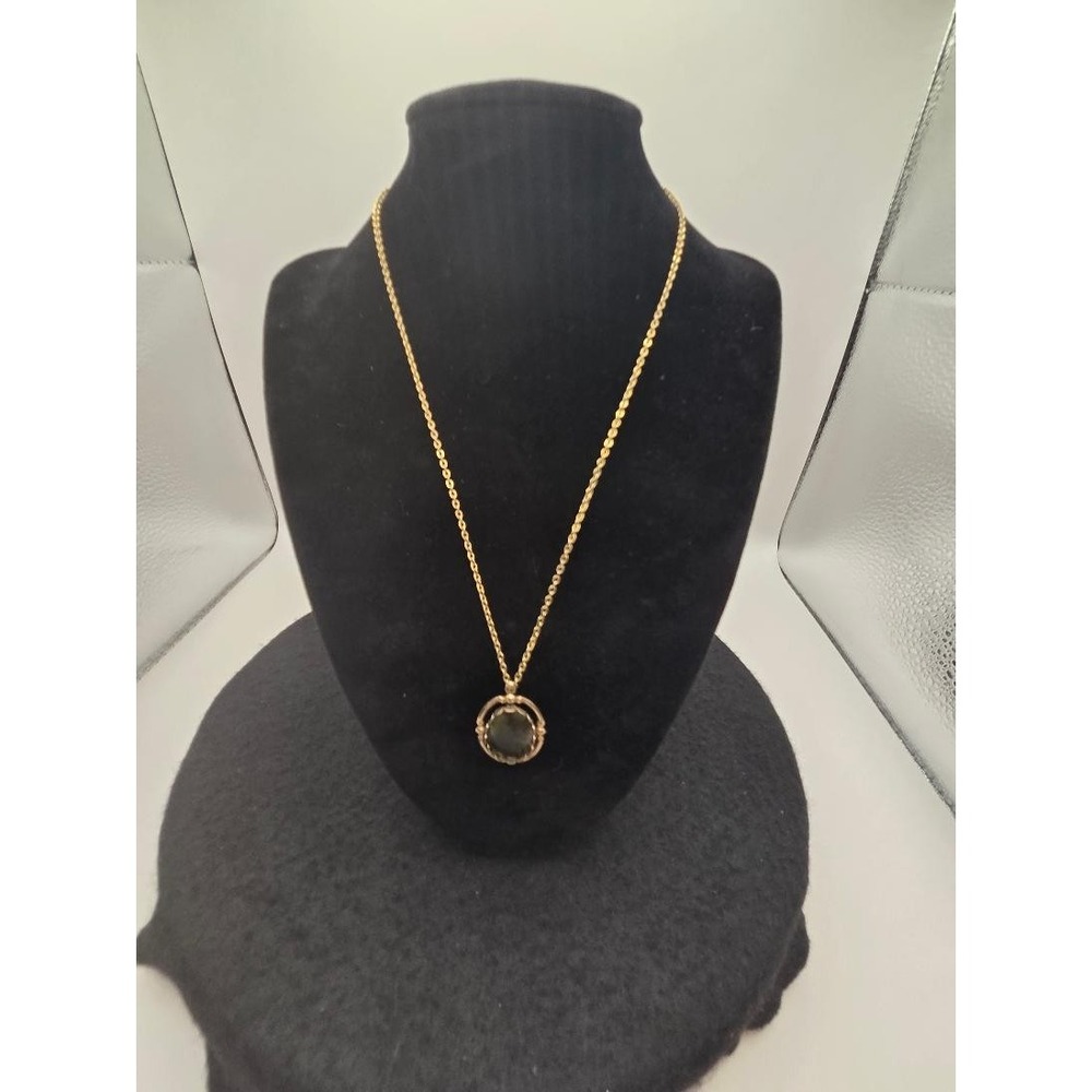 Vintage Nakagawa NS Gold Tone Oval Abalone Shell Pendant Necklace Geometric